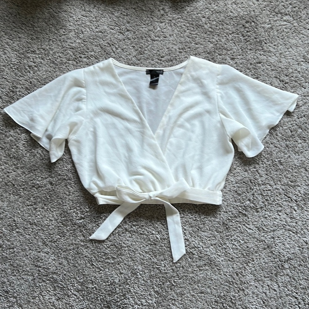 AQUA White Wrap Top